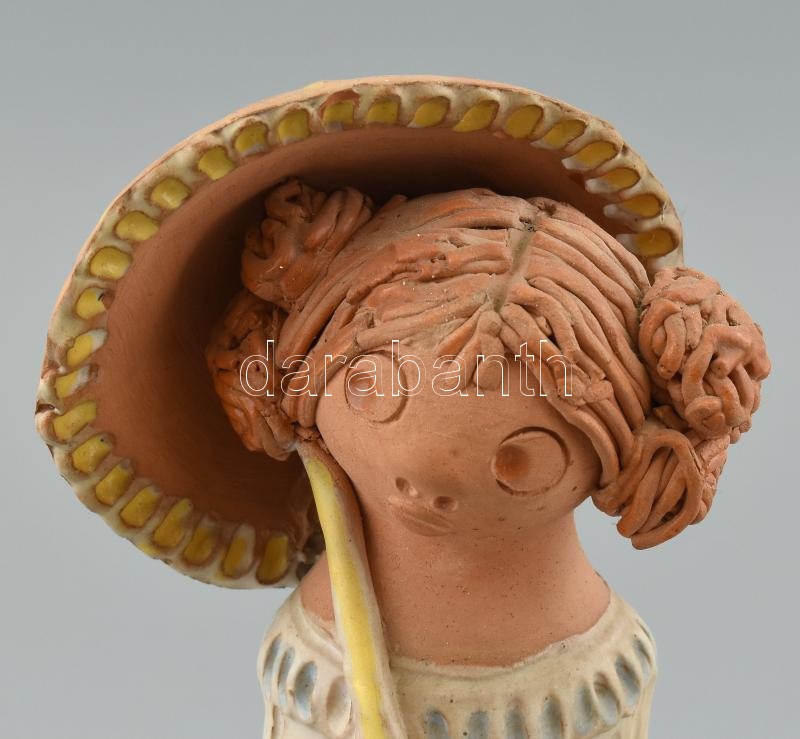 Antalfiné Szente Katalin: Hölgy esernyővel, színes kerámia, hibátlan, jelzett, m: 26 cm között. - Image 2