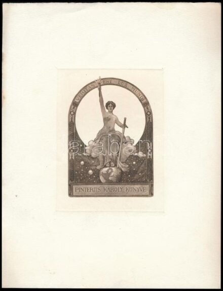 Franz von Bayros (1866-1924): Ex libris Pinterits károly erotikus Heliogravür, papír, jelzés nélkül. 12x8 cm