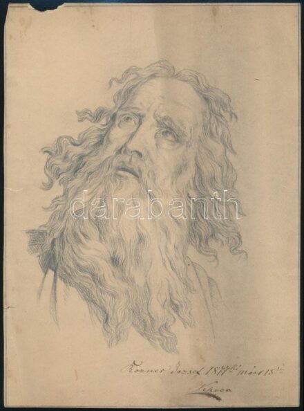 Róna, szül. Rosner József (1861-1939): Szakállas férfi portré, 1877. Ceruza, papír. Jelzett (Rosner). Lap alján Khoor József (1817-1880), feltehetően Róna József tanárának aláírásával. Lapszéli sérülésekkel. 28x20 cm
