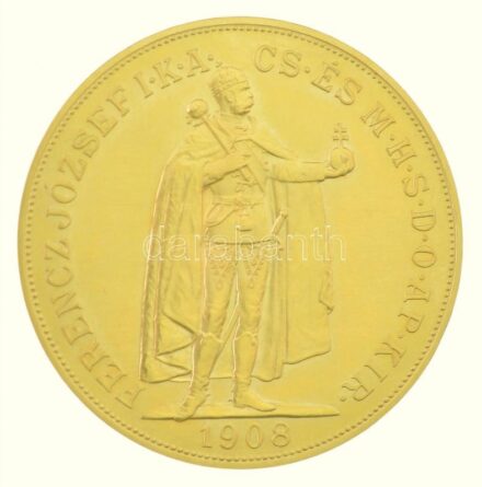 1908KB 100K Au 'Ferenc József' jelzés nélküli 'vöröses arany' utánveret (34,23g/0.900/37mm) T:1- Hungary 1908KB 100 Korona Au 'Franz Joseph' unmarked 'reddish gold' restrike (34,23g/0.900/37mm) C:AU Adamo K10