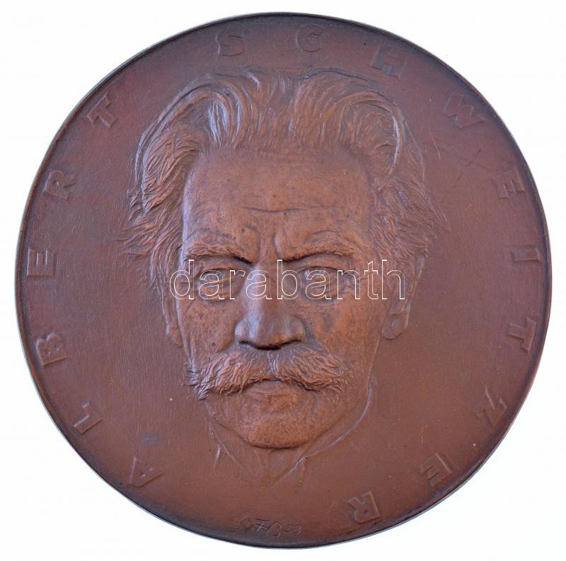 1958. 'Albert Schweitzer' egyoldalas bronz plakett, hátoldalon akasztóval, '31' '50' és 'ESTIO' jelzésekkel. Szign.: FB (145mm) T:1-,2