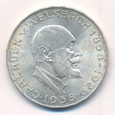 Ausztria 1958. 25Sch Ag 'Carl Auer von Welsbach' T:2 kis patina Austria 1958. 25 Schilling Ag 'Carl Auer von Welsbach' C:XF small patina Krause KM#2884
