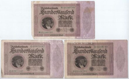 Németország / Weimari Köztársaság 1923. 100.000M (6x, mind klf betűjel) T:III Germany / Weimar Republic 1923. 100.000 Mark (6x, all with different prefix) C:F Krause P#83