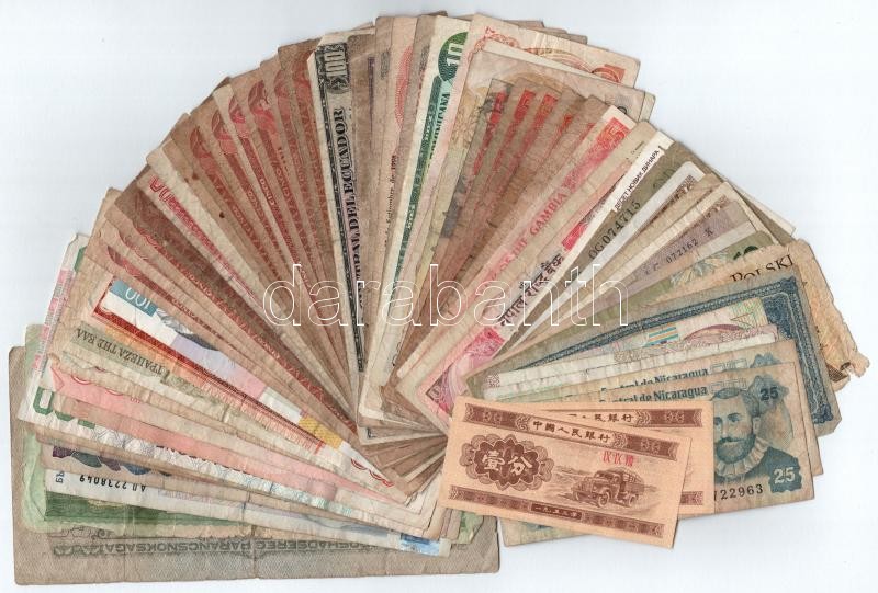 ~60db-os vegyes, főleg külföldi bankjegytétel T:III-IV ~60pcs mixed, mostly foreign banknote lot C:F-G