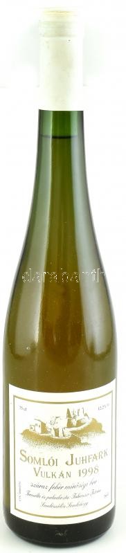 1998 Somlói Juhfark Vulkán 1998, Inhauser István pincészetéből, szakszerűen tárolt, bontatlan palack száraz fehérbor, abv: 13%, 0,75l.