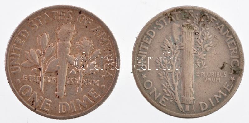 Amerikai Egyesült Államok 1945-1961. 1d Ag (2xklf) T:2,2- USA 1945-1961. Dime Ag (2xdiff) C:XF,VF - Image 2