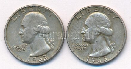 Amerikai Egyesült Államok 1962D-1963D 1/4$ Ag 'Washington' T:2,2- USA 1962D-1963D 1/4 Dollar Ag 'Washington' C:XF,VF patina Krause KM#164