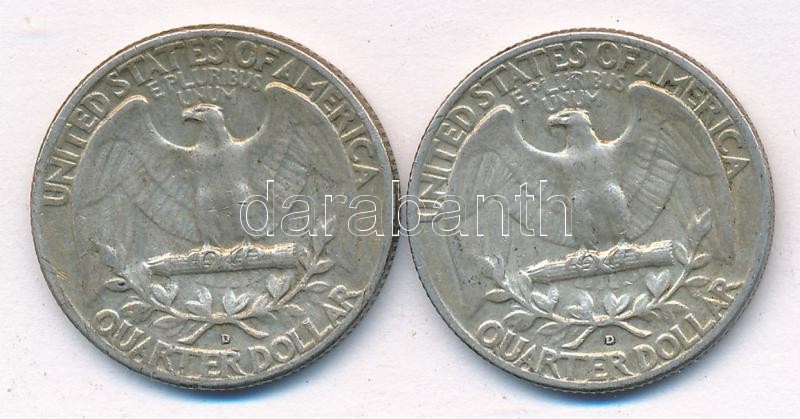 Amerikai Egyesült Államok 1962D-1963D 1/4$ Ag 'Washington' T:2,2- USA 1962D-1963D 1/4 Dollar Ag 'Washington' C:XF,VF patina Krause KM#164 - Image 2