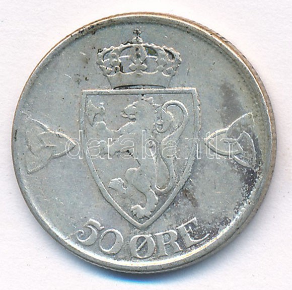Norvégia 1918. 50ö Ag 'VII. Haakon' T:3 patina Norway 1918. 50 Öre Ag 'Haakon VII' C:F patina Krause KM#356 - Image 2