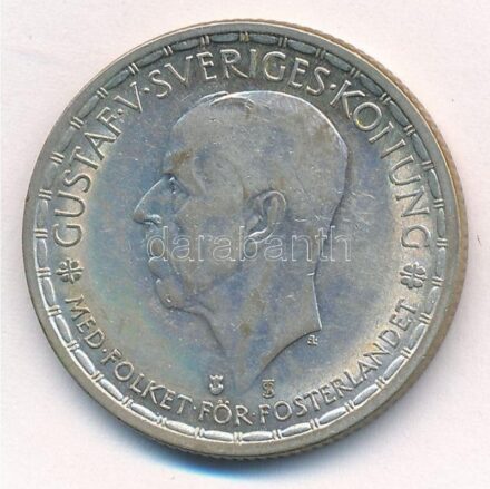 Svédország 1947TS 2Kr Ag 'V. Gusztáv' T:1-,2 patina Sweden 1947TS 2 Kronor Ag 'Gustaf V' C:AU,XF patina Krause KM#815
