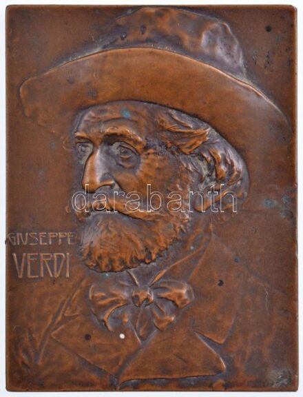Ausztria(?) DN 'Giuseppe Verdi' egyoldalas bronz plakett. Szign: Franz Stiasny (65x49mm) T:2 ph. Austria(?) ND 'Giuseppe Verdi' one-sided bronze plaque. Sign.: Franz Stiasny (65x49mm) C:XF edge error
