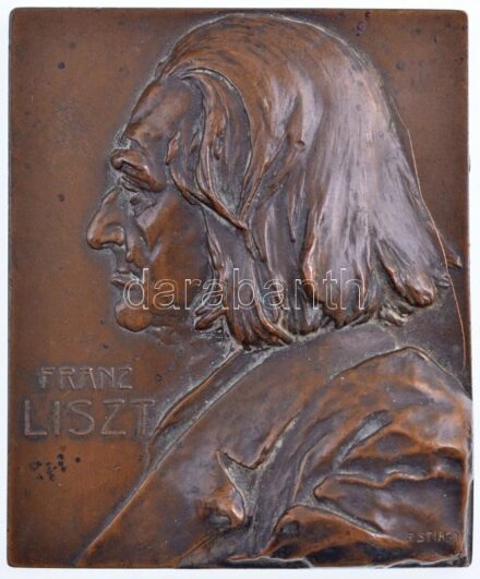 Ausztria(?) DN 'Franz Liszt' egyoldalas bronz plakett. Szign: Franz Stiasny (66x54mm) T:2 karc, ph. Austria(?) ND 'Franz Liszt' one-sided bronze plaque. Sign.: Franz Stiasny (66x54mm) C:XF edge error