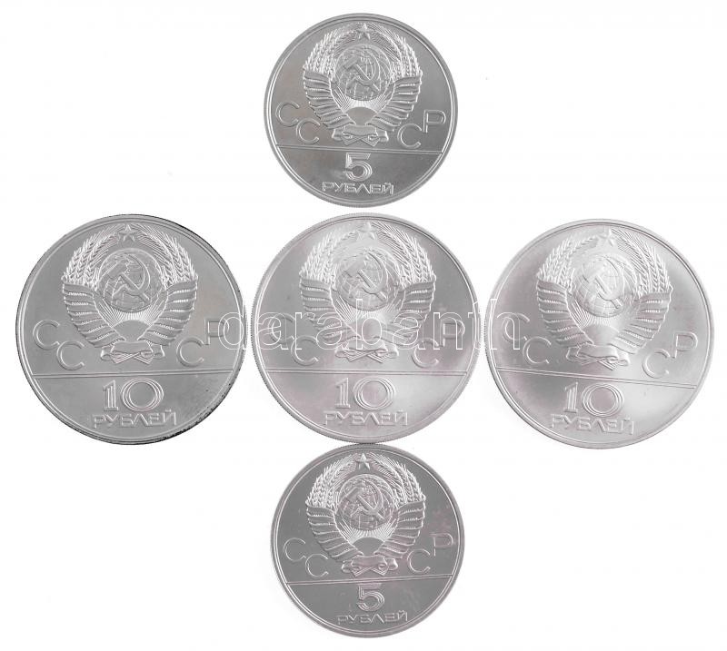 Szovjetunió 1978. 5R Ag 'Úszás' + 5R Ag 'Futás' + 10R Ag 'Kerékpározás' + 10R Ag 'Kajak-kenu' + 10R Ag 'Kajak-kenu' eredeti 'XXII. Nyári Olimpiai Játékok, Moszkva, 1980' műanyag dísztokban T:BU patina Soviet Union 1978. 5 Rubles Ag - Image 2