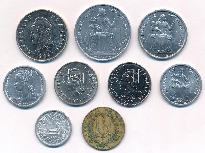 Franciaország 9xklf érméből álló tétel, főleg a francia gyarmatokról és külbirtokokról T:1-2- France 9xdiff coin lot, mostly from the French collectivities and colonies C:UNC-VF - Image 2