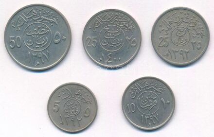 Szaúd-Arábia 1972-1980. 5h-50h (5xklf) T:2,2- Saudi Arabia 1972-1980. 5 Halalat - 50 Halalat (5xdiff) C:XF,VF