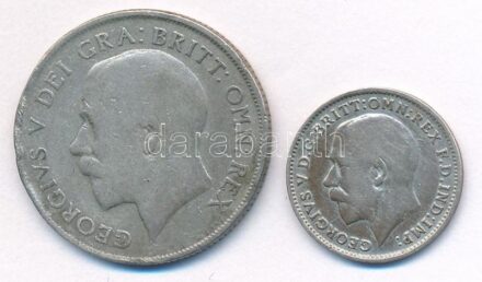 Nagy-Britannia 1914. 3p Ag 'V. György' + 1921. 1Sh Ag 'V. György' T:2-,3 United Kingdom 1914. 3 Pence Ag 'George V' + 1921. 1 Shilling Ag 'George V' C:VF,F Krause KM#813, KM#816