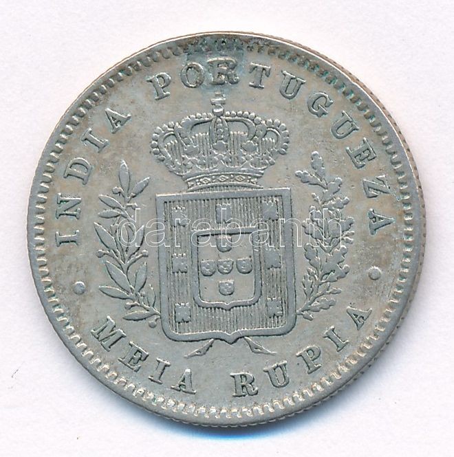 Portugál India 1881. 1/2R Ag 'I. Lajos' T:2- ph. Portugal India 1881. 1/2 Rupee Ag 'Ludovicus I' C:VF edge error Krause KM#23 - Image 2