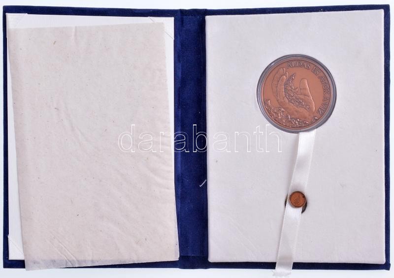DN 'Áldás és átok a víz / A Közlekedési és Vízügyi Minisztertől' bronz emlékérem (42,5mm) + miniatűr jelvény (10mm) közös, bársony borítású dísztokban T:1 - Image 3
