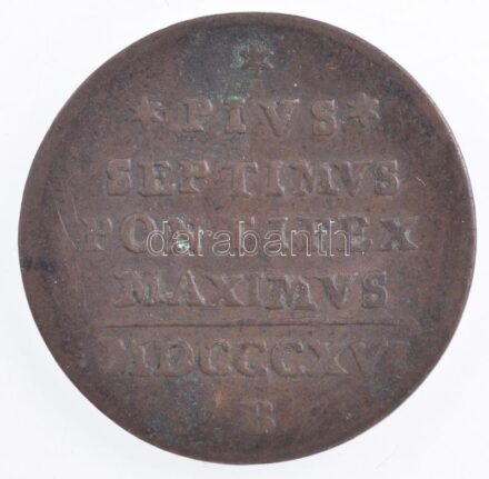 Olasz Államok / Pápai Állam 1816B 1/2b Cu 'VII. Piusz' T:2 patina Italian States / Papal States 1816B Mezzo (1/2) Baiocco Cu 'Pius VII' C:XF patina Krause KM#1278
