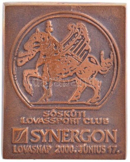 2000. 'Sóskúti Lovassport Club - Synergon Lovasnap 2000. június 17.' egyoldalas, öntött bronz lovassport plakett, eredeti dísztokban (78x61,5mm) T:1