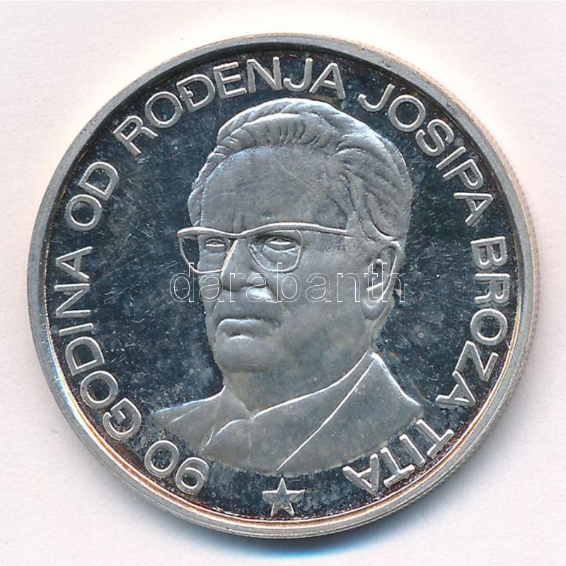 Jugoszlávia 1992. '90 éve született Josip Broz Tito' jelzett Ag emlékérem (15g/0.925/34mm) T:1- (PP) Yugoslavia 1992. '90th Anniversary of the Birth of Josip Broz Tito' hallmarked Ag commemorative medallion (15g/0.925/34mm) C:AU (PP)