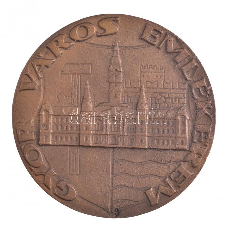 Renner Kálmán (1927-1994) 1971 'Győr Város Emlékérem' öntött bronz emlékérem, hátoldalon gravírozva 'GYŐR 700 ÉVES - KÖZGAZDÁSZ NAPOK 1971' (78mm) T:2