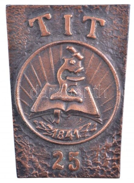 1970. 'TIT (Tudományos Ismeretterjesztő Társulat) 1841 - 25' egyoldalas, öntött bronz plakett (90x127mm) T:2