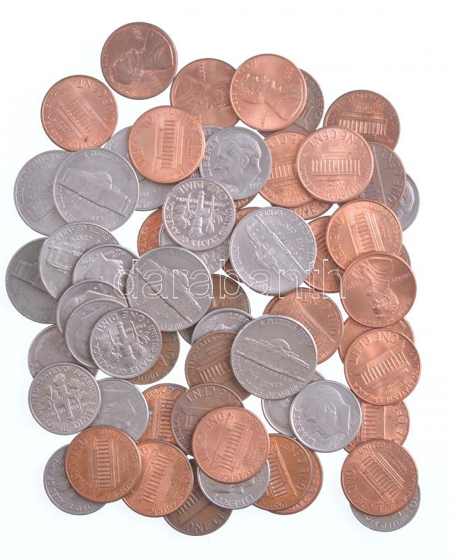 Amerikai Egyesült Államok 1964-2000. 1c (37x) + 1967-2000. 10c (20x) + 1970. 5c (8x) T:vegyes USA 1964-2000. 1 Cent (37x) + 1967-2000. 10 Cents (20x) + 1970. 5 Cents (8x) C:mixed