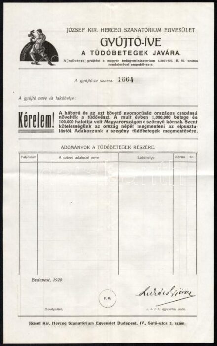 1920 A József kir. szanatórium gyűjtőíve