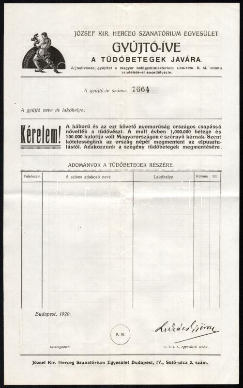 1920 A József kir. szanatórium gyűjtőíve