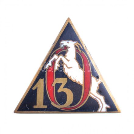 1943. A m. kir. 13. könnyű hadosztály emlékjelvénye, zománcozott Br gomblyukjelvény, hátlapon két helyen is 'BERÁN N.' gyártói jelzéssel (22x25mm) T:1- Sallay: 100.