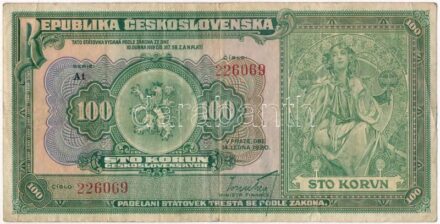 Csehszlovákia 1920. 100K T:III Czechoslovakia 1920. 100 Korun C:F Krause 17a