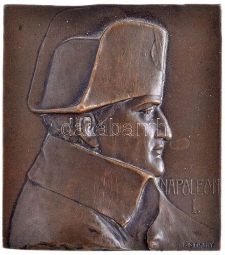 Ausztria ~1910. 'I. Napóleon' Br plakett kitámasztóval. Szign.: Franz Stiasny (133,65g/65x58mm) T:2 ph. / Austria ~1910. 'Napoleon I' Br plaque with support on back. Sign.: Franz Stiasny (126,57g/65x58mm) C:XF edge error