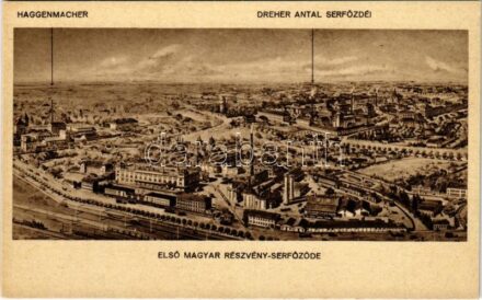 Budapest X. Kőbánya, Első magyar részvény-serfőzde; Haggenmacher, Dreher Antal serfőzdéi, sörgyár reklám