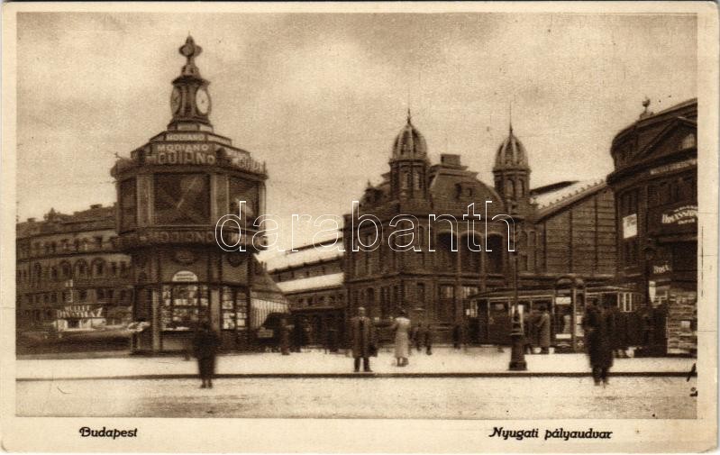 Budapest VI. Nyugati pályaudvar télen, vasútállomás, villamos, Modiano (EK)
