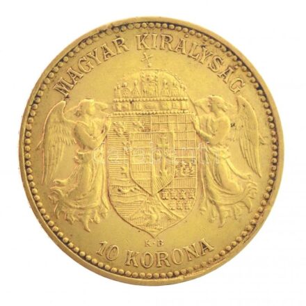 1904KB 10K Au 'Ferenc József' Körmöcbánya (3,37g/0.900) T:1-,2 kis ph. / Hungary 1904KB 10 Korona Au 'Franz Joseph I' Kremnitz (3,37g/0.900) C:AU,XF small edge error Adamo K8