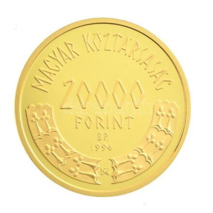 1996. 20.000Ft Au 'Honfoglalás 1000. évfordulója' sérült tokban, tanúsítvánnyal (7g/0.986) T:PP Hungary 1996. 20.000 Forint Au '1000th Anniversary of the Hungarian Landtaking' in damaged case with certificate (7g/0.986) C:PP Adamo EM142