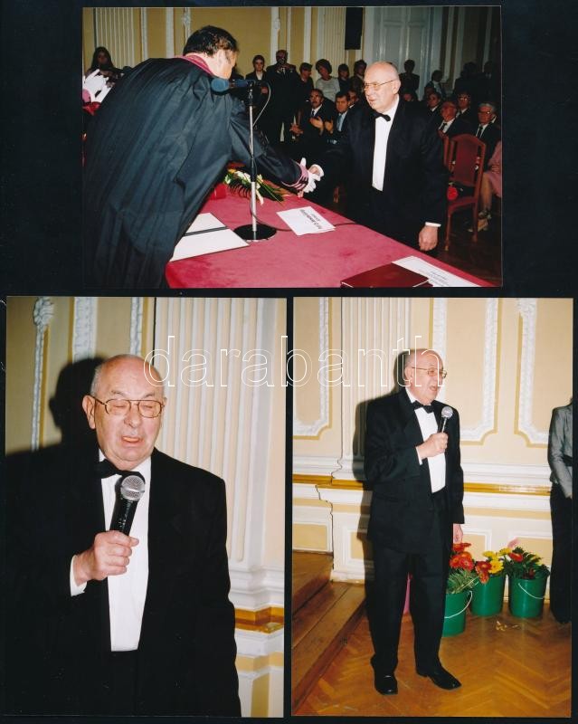 2005 Szeged, a Szegedi Orvostudományi Egyetem által Dr. Szemere György (1931-2016) orvos, egyetemi docens részére kiállított arany jubileumi oklevél, eredeti dísztokjában + 3 db fotó Dr. Szemere Györgyről az oklevél átadóján - Image 3
