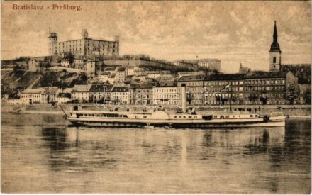 Pozsony, Pressburg, Bratislava; vár, gőzhajó / castle, steamship