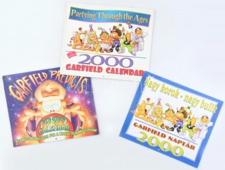 1999-2000 3 db Garfield naptár, illusztrált, angol ill. magyar nyelvű