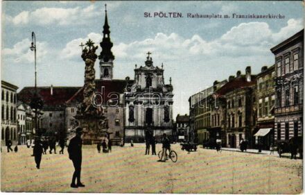 Sankt Pölten, Rathausplatz m. Franziskanerkirche / town hall, square, church