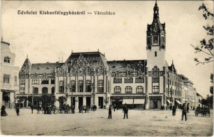 1912 Kiskunfélegyháza, Városháza, Göröcs Farkas, Csernus Sándor, Keleti Adolf üzlete. Royko B. kiadása (EK)