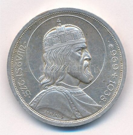 1938. 5P Ag 'Szent István' T:1- kis ph., patina Adamo P8.1