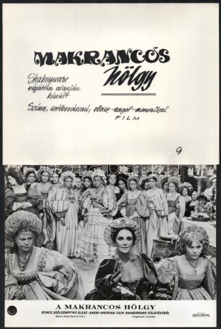 1967 ,,Makrancos hölgy' című olasz-angol filmről készült 19 db produkciós filmfotó, 18x24 cm