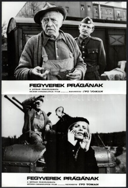 1974 ,,Fegyverek Prágának - a bátrak páncélvonata' című csehszlovák filmről készült 13 db produkciós filmfotó, 18x24 cm