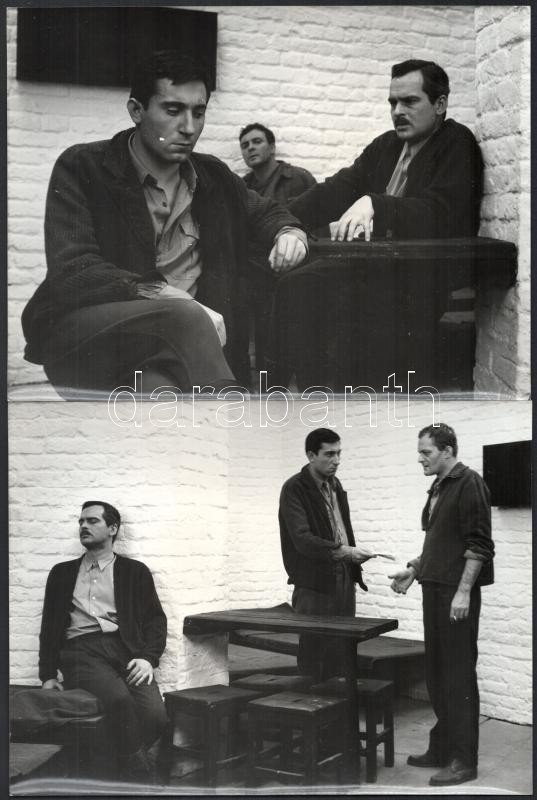 cca 1966 Latinovits Zoltán (1931-1976) színész a Hideg napok című film forgatásán, 3 db vintage produkciós filmfotó, Szomszéd András felvételei, 18x24 cm