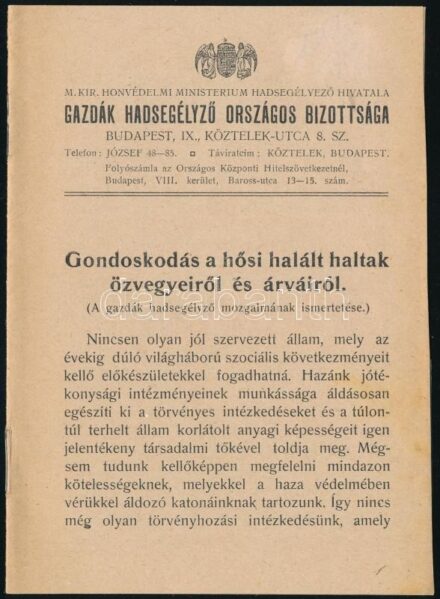 Gazdák Hadsegélyező Országos Bizottságának tájékoztatója