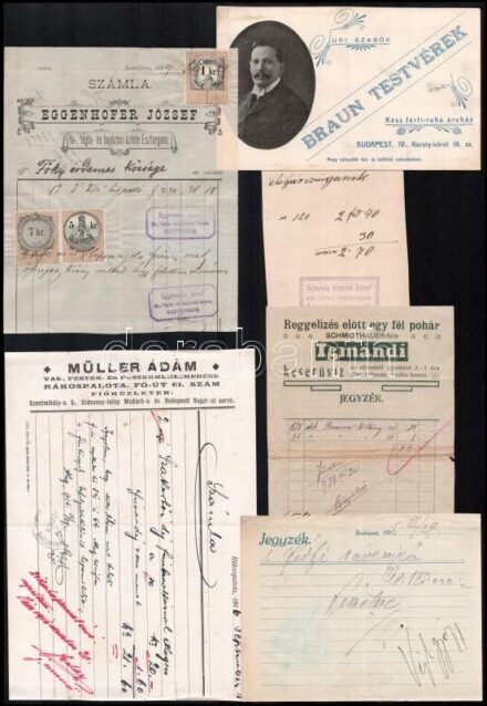 cca 1860-1910 8 db ritkább fejléces, grafikus számla