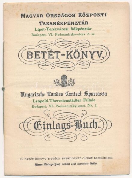 1917. 'Magyar Országos Központi Takarékpénztár - Lipót-Terézvárosi fiókpénztár' betétkönyve szárazpecséttel