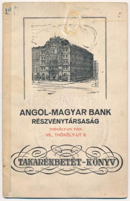 1940. 'Angol-Magyar Bank Részvénytársaság' takarékbetétkönyve bélyegzésekkel